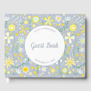 Pretty Blue Botanical Wildflower Floral Wedding Guest Book