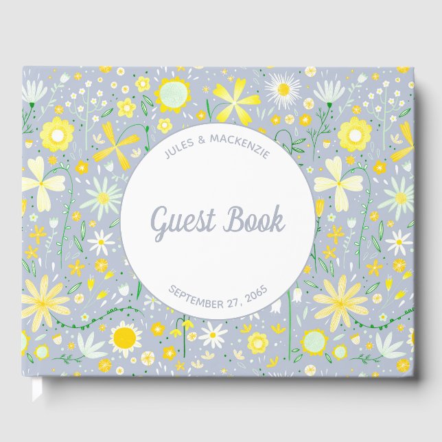 Pretty Blue Botanical Wildflower Floral Wedding Guest Book (Front)