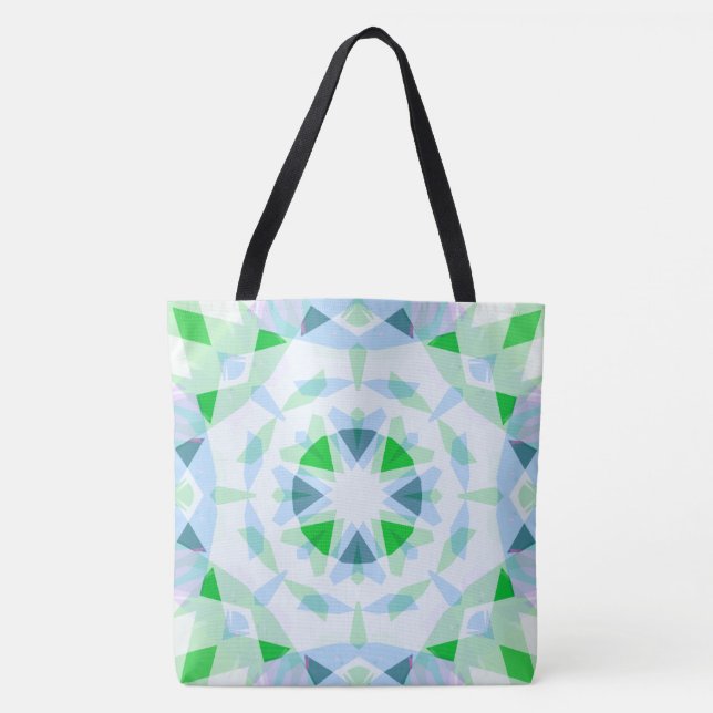 Pretty Blue Bright Green Star Eclectic Beach Tote Bag (Front)