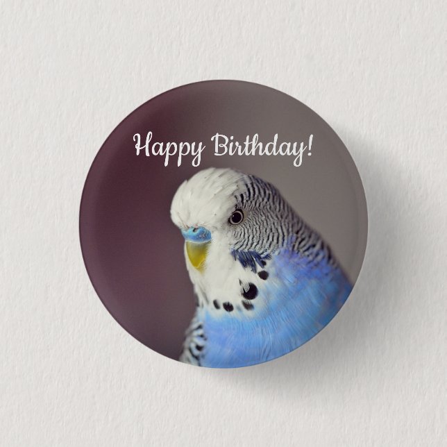 Pretty Blue Budgie Photo Birthday 1 Inch Round Button (Front)