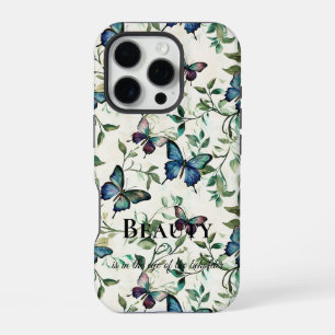 Pretty Blue Butterflies Beauty Quote iPhone 16 Pro Case