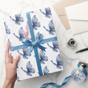 Pretty Blue Butterflies Birthday Wrapping Paper