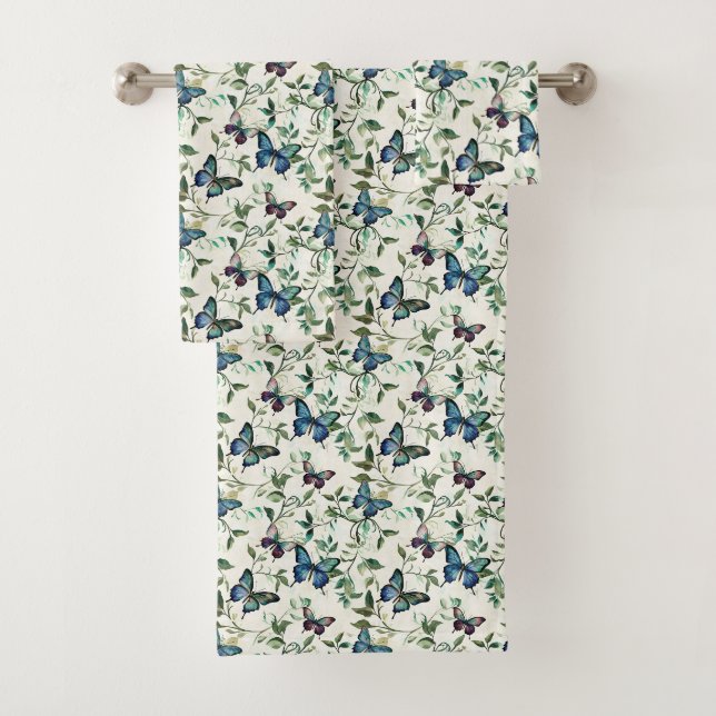 Pretty Blue Butterflies Bridal Shower Bath Towel Set (Insitu)
