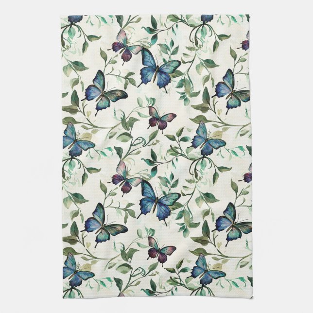 Pretty Blue Butterflies Bridal Shower Kitchen Towel (Vertical)