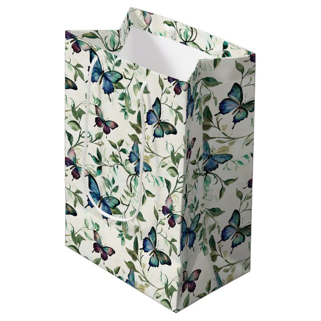 Pretty Blue Butterflies Bridal Shower Medium Gift Bag (Front Angled)