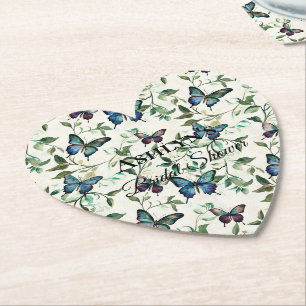Pretty Blue Butterflies Bridal Shower Paper Coaster