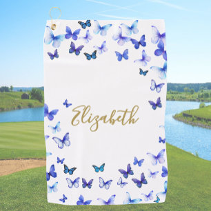 Pretty Blue Butterflies Custom Name Golf Towel