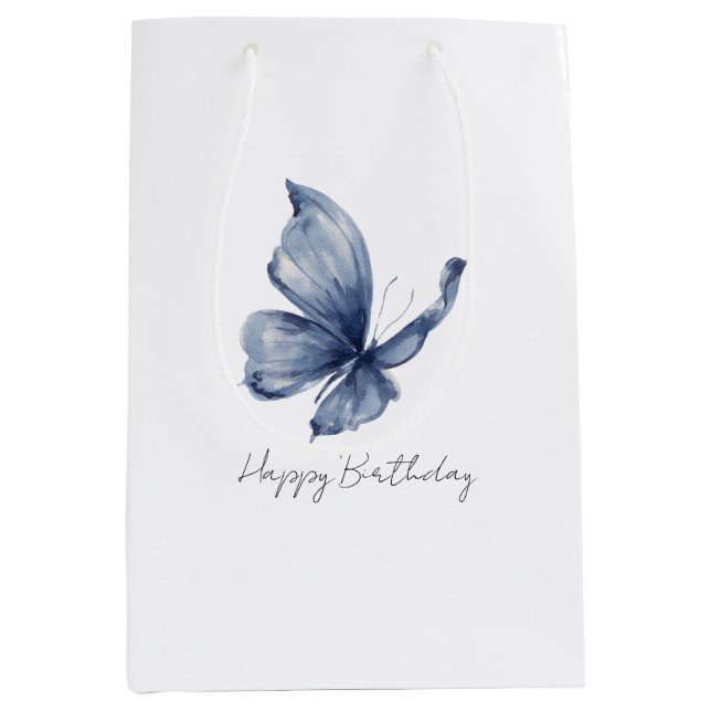 Pretty Blue Butterfly Birthday Medium Gift Bag (Front)