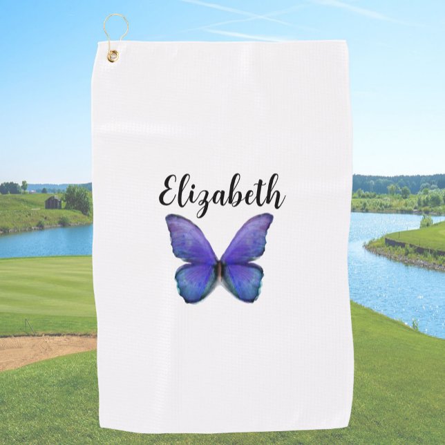 Pretty blue butterfly golf towel custom name  (Creator Uploaded)
