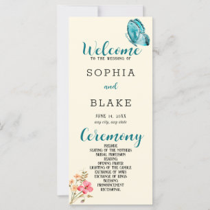 Pretty Blue Butterfly Yellow Wedding Program