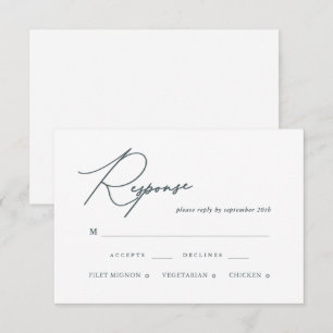 Pretty Blue Calligraphy Wedding RSVP Card