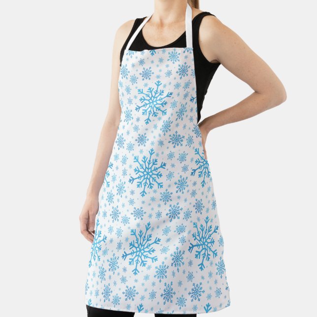  Pretty Blue Christmas Snowflakes on Winter White Apron (Insitu)