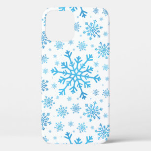  Pretty Blue Christmas Snowflakes on Winter White iPhone 12 Pro Case
