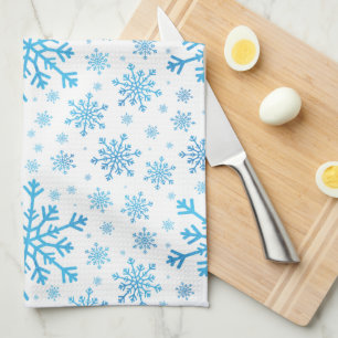 Pretty Blue Christmas Snowflakes on Winter White Kitchen Towel