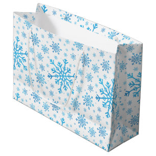 Pretty Blue Christmas Snowflakes on Winter White Large Gift Bag