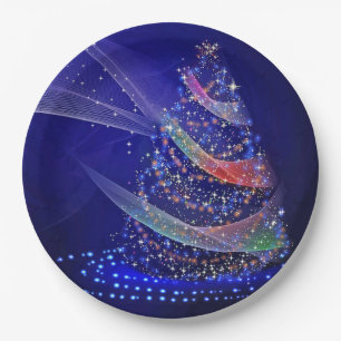 Pretty Blue Christmas Tree Graphic Paper Plate