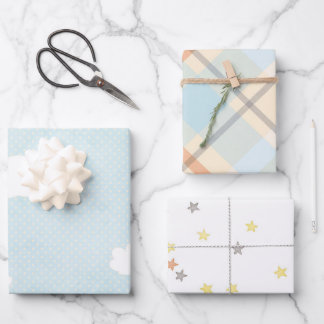 Pretty Blue Clouds Baby Shower Mix and Match Wrapping Paper Sheet