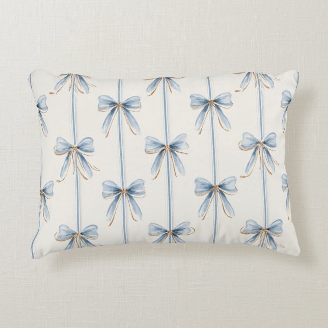 Pretty Blue Cream Bows Accent Pillow (Front)