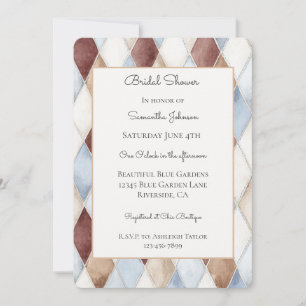 Pretty Blue Cream Brown Diamonds Bridal Shower   Invitation
