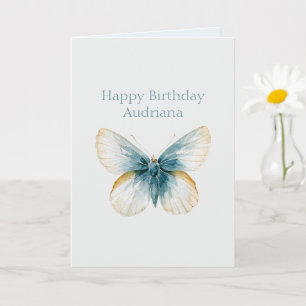 Pretty Blue Cream Butterfly Birthday Card
