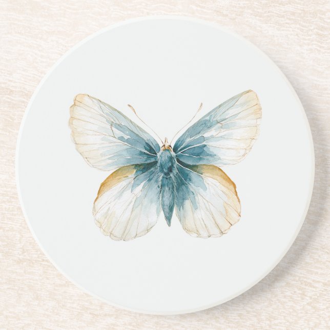 Pretty Blue Cream Butterfly Coaster (Front)
