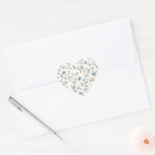 Pretty Blue Cream Flowers Heart Sticker