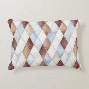 Pretty Blue Cream Tan Brown Diamonds Accent Pillow