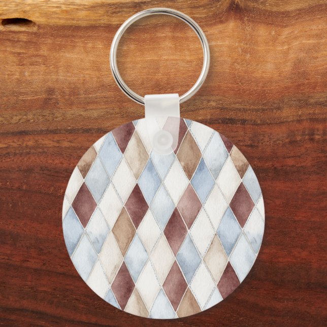 Pretty Blue Cream Tan Brown Diamonds   Keychain (Front)