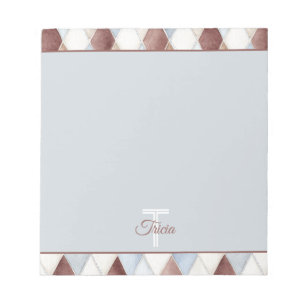 Pretty Blue Cream Tan Brown Diamonds Notepad
