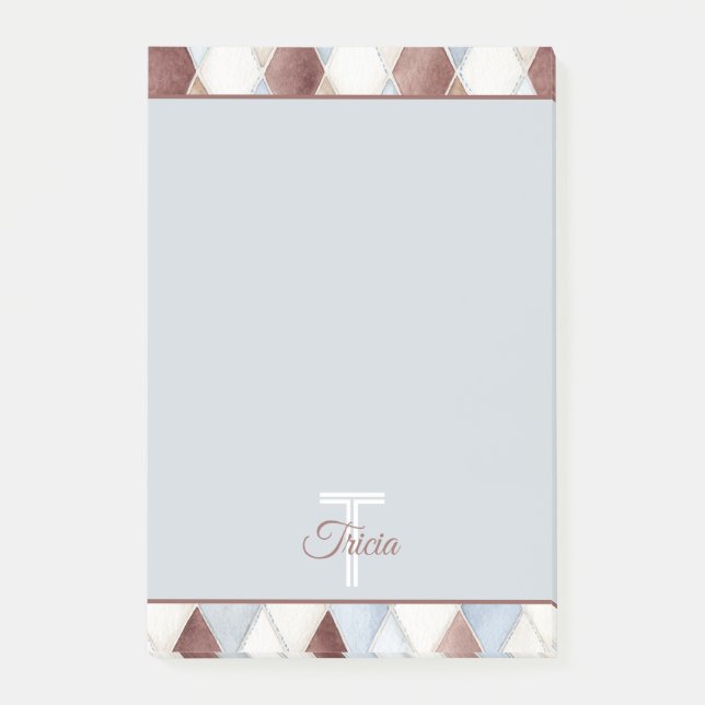 Pretty Blue Cream Tan Brown Diamonds   Post-it Notes (Front)