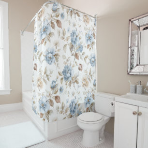 Pretty Blue Cream Tan Brown Flowers