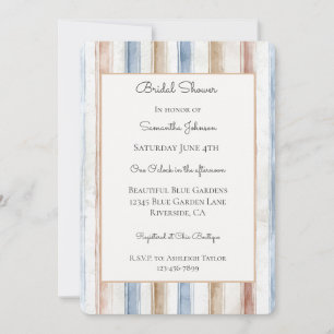 Pretty Blue Cream Tan Stripes Bridal Shower   Invitation