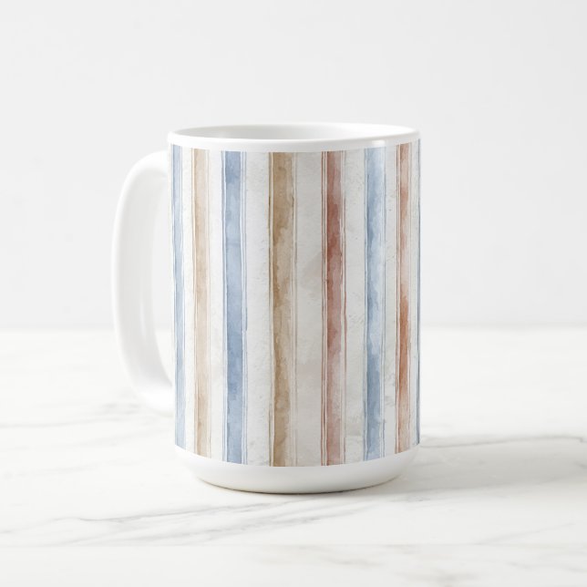 Pretty Blue Cream Tan Stripes   Coffee Mug (Front Left)