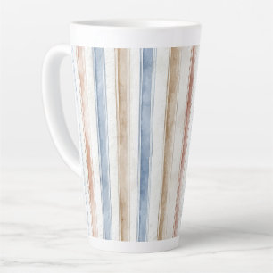 Pretty Blue Cream Tan Stripes   Latte Mug