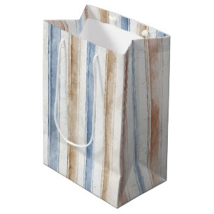 Pretty Blue Cream Tan Stripes Wedding Medium Gift Bag