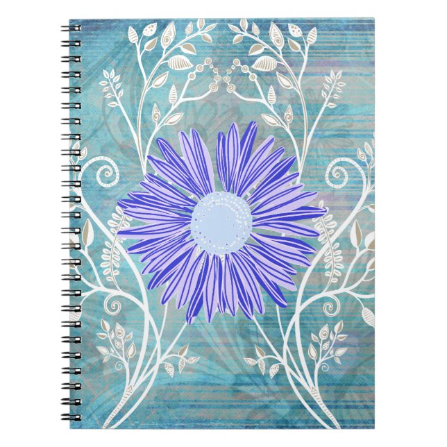 Pretty Blue Daisy Flower Pattern Gifts Notebook (Front)