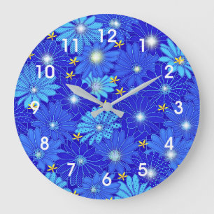 Pretty Blue Daisy Pattern Large Clock