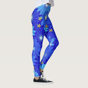 Pretty Blue Daisy Pattern Leggings