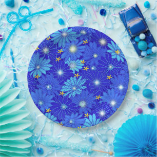 Pretty Blue Daisy Pattern  Paper Plate