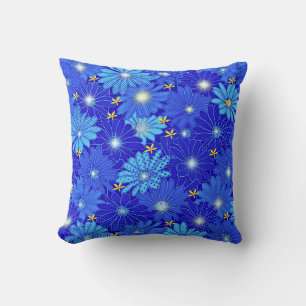 Pretty Blue Daisy Pattern Throw Pillow
