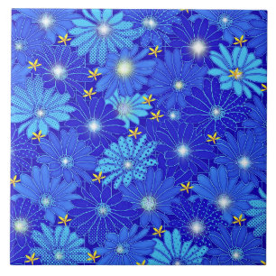 Pretty Blue Daisy Pattern Tile