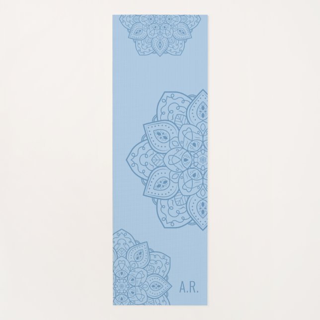 Pretty Blue Decorative Modern Mandala And Initials Yoga Mat (Front)