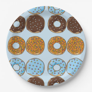 Pretty Blue Doughnuts Pattern Paper Plate
