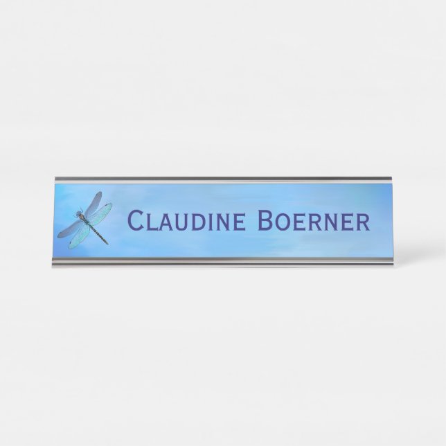 Pretty Blue Dragonfly Desk Hanging Wall Cubicle Desk Name Plate (Front)