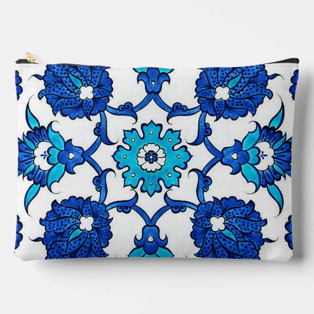 “Pretty Blue Duo Floral ” Cosmetic Accessory Pouch (Front)