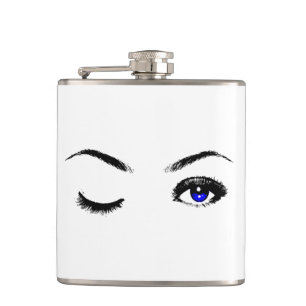 Pretty Blue Eyes Winking Aluminum Water Bottle Hip Flask