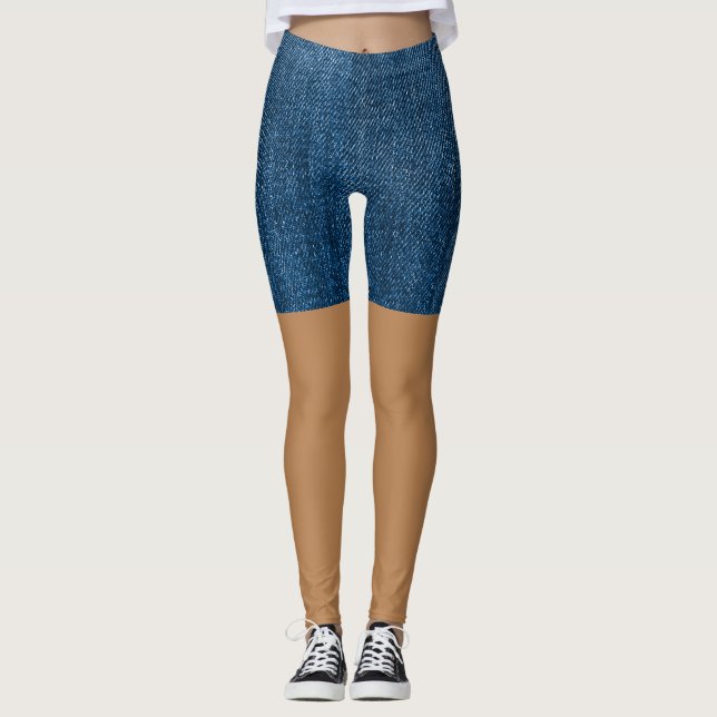 Pretty Blue Faux Shorts Jeans Leggings (Front)