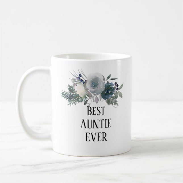 Pretty blue floral Auntie  ever  Coffee Mug (Left)