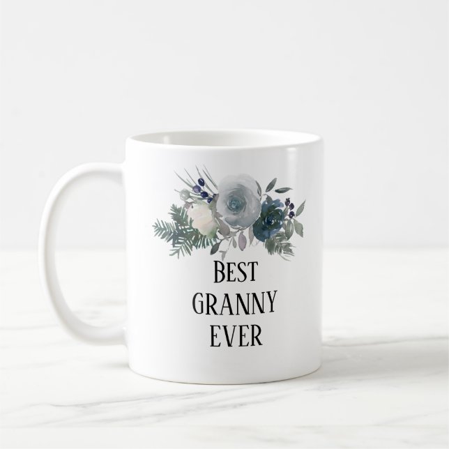 Pretty blue floral  best Granny  ever  Coffee Mug (Left)