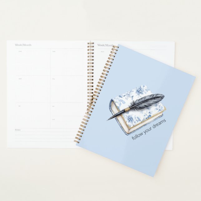 Pretty Blue Floral Feather Pen Planner (Display)